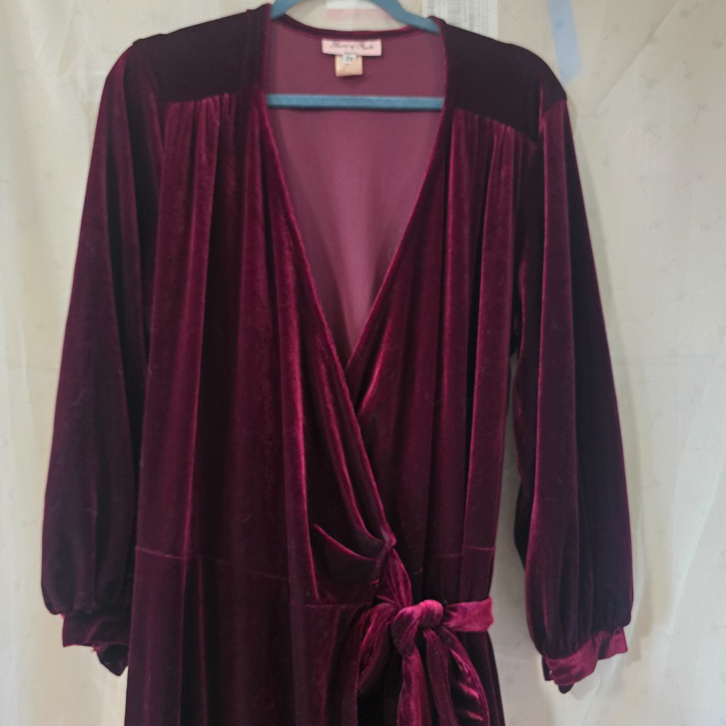 Euc - Heart Of Haute Rhea Dress Burgundy Velvet Red Wine Wrap Maxi Pinup Retro — image 5 of 8
